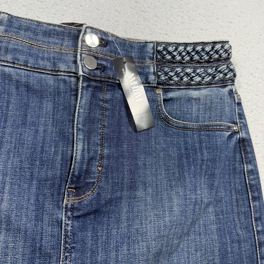 White House Black Market Blue Denim Mini Skirt Braided Waistband Trim NWT